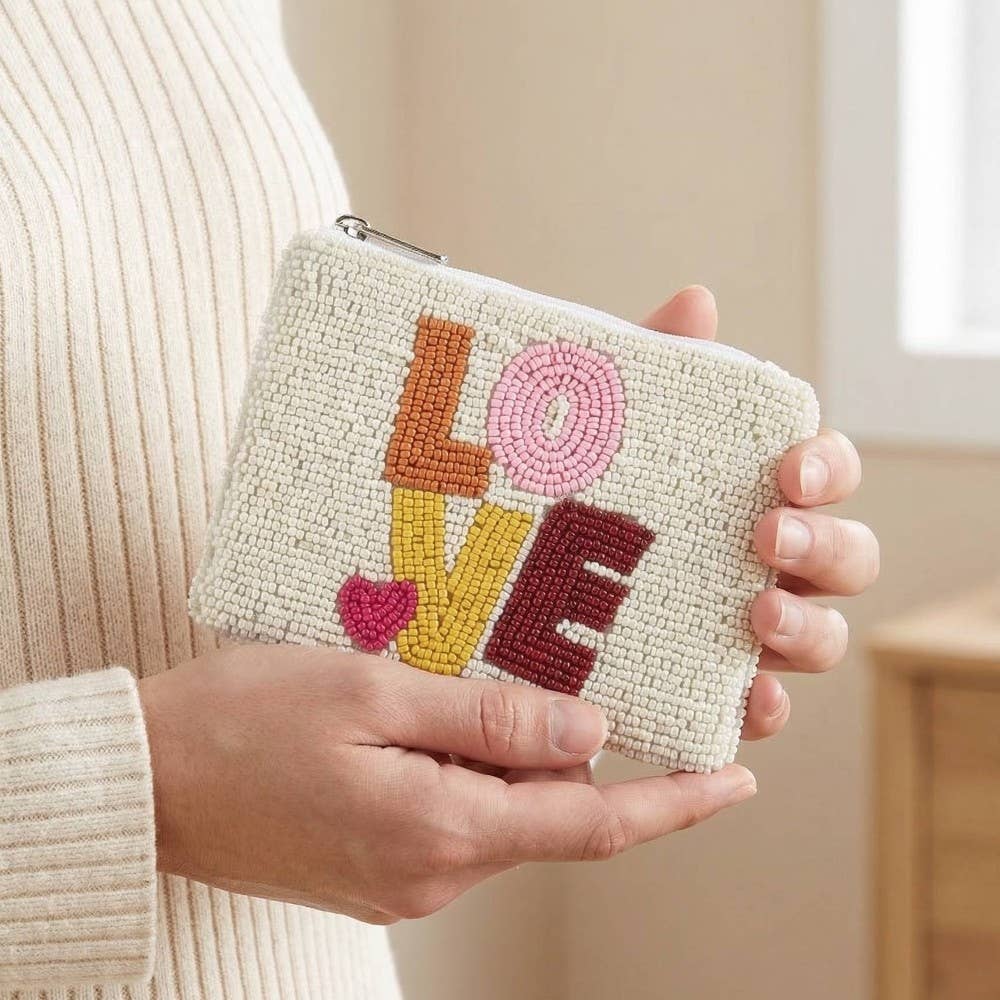 Vibrant Love Heart Seed Beaded Coin Purse