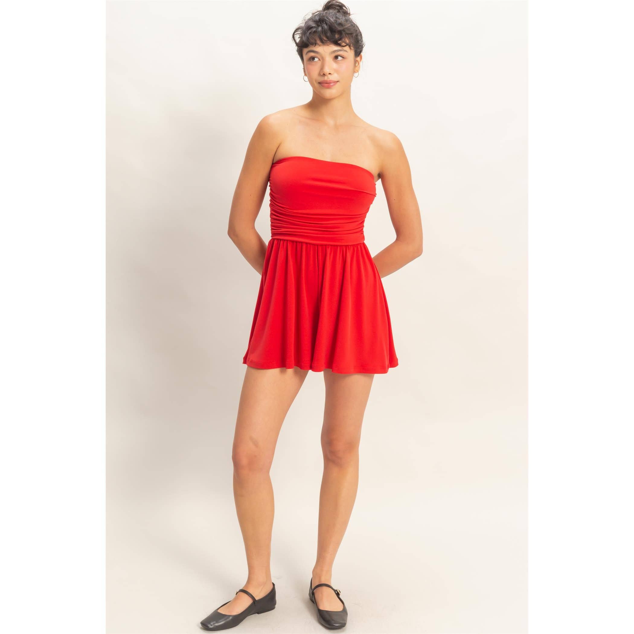 Double Zero - Strapless Shirred Waist Romper