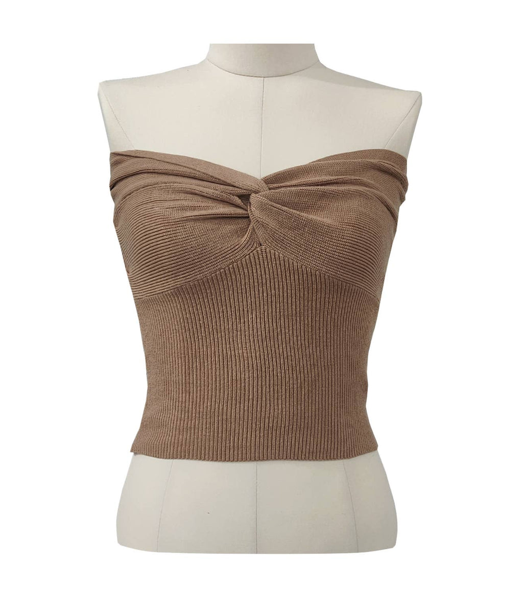 HIDDENBRAND - Plain Color Bandeau Knitted Slim Fit Vest Top