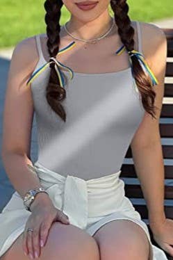 HIDDENBRAND - Basic knit white camisole bodysuit