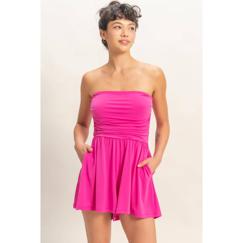 Double Zero - Strapless Shirred Waist Romper