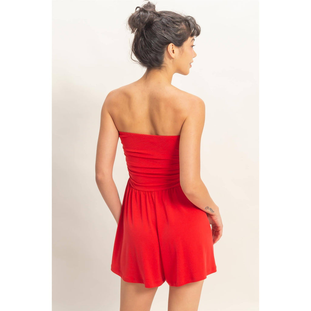 Double Zero - Strapless Shirred Waist Romper