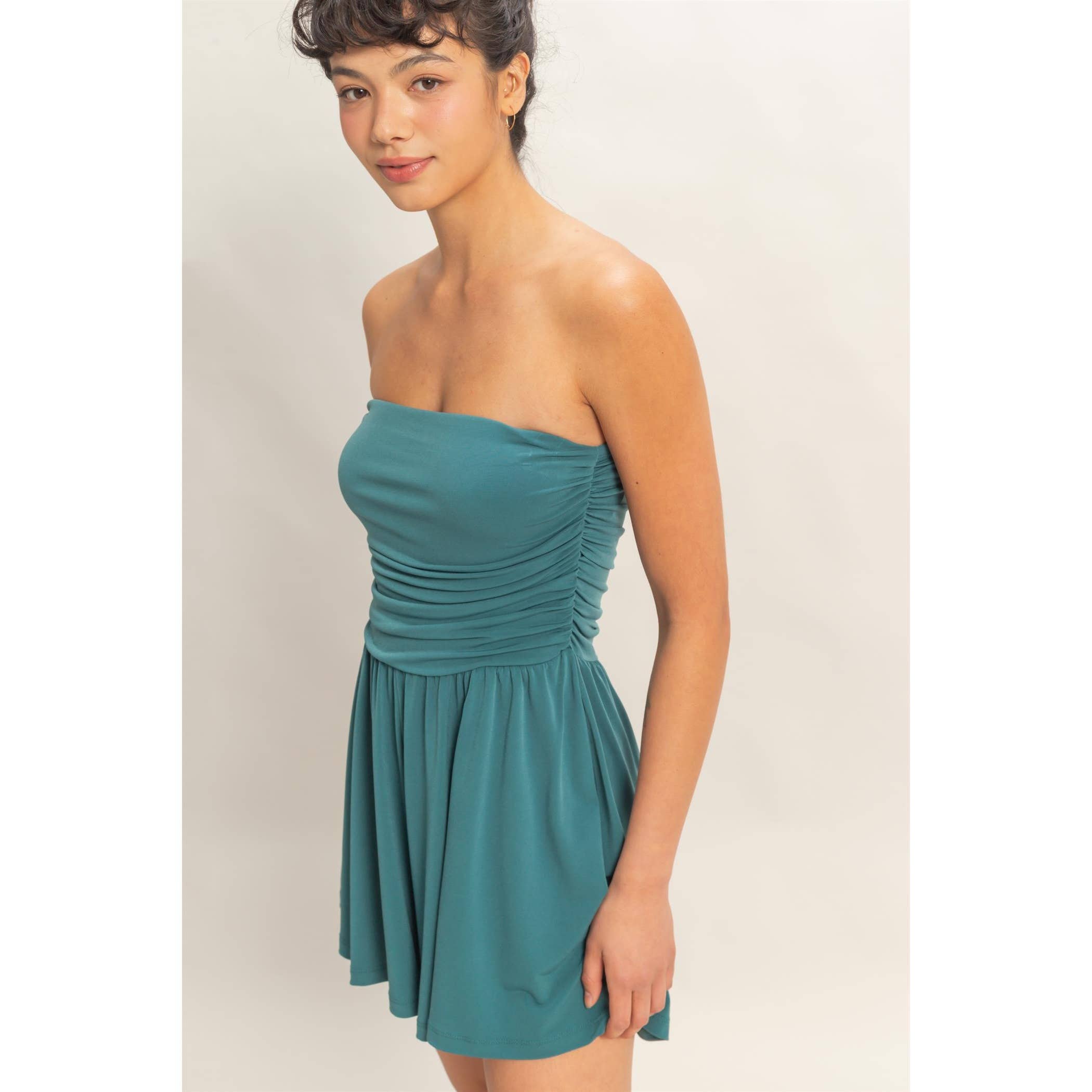 Double Zero - Strapless Shirred Waist Romper