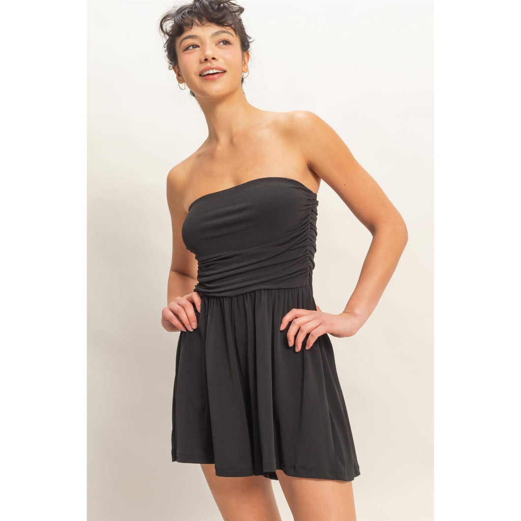 Double Zero - Strapless Shirred Waist Romper