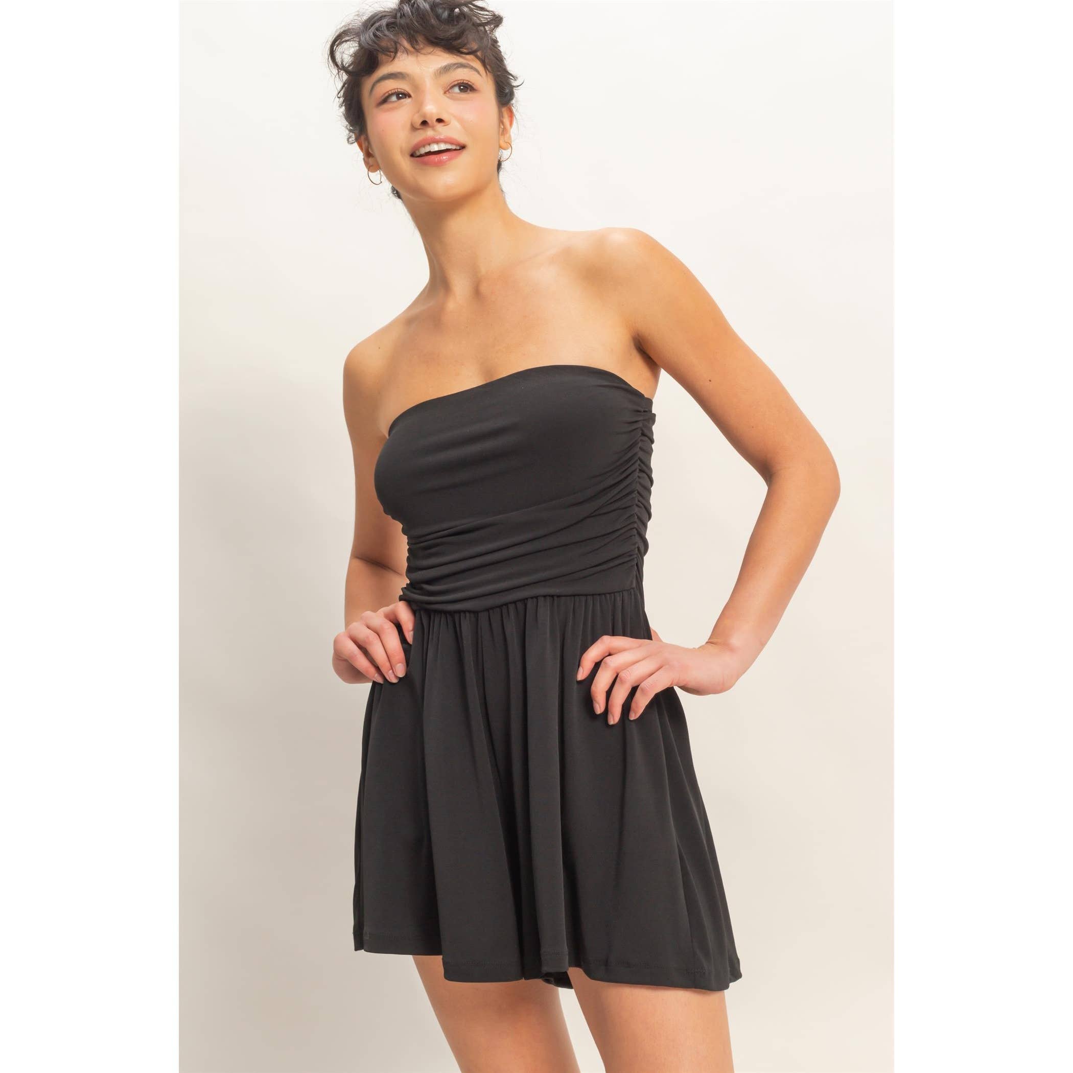 Double Zero - Strapless Shirred Waist Romper