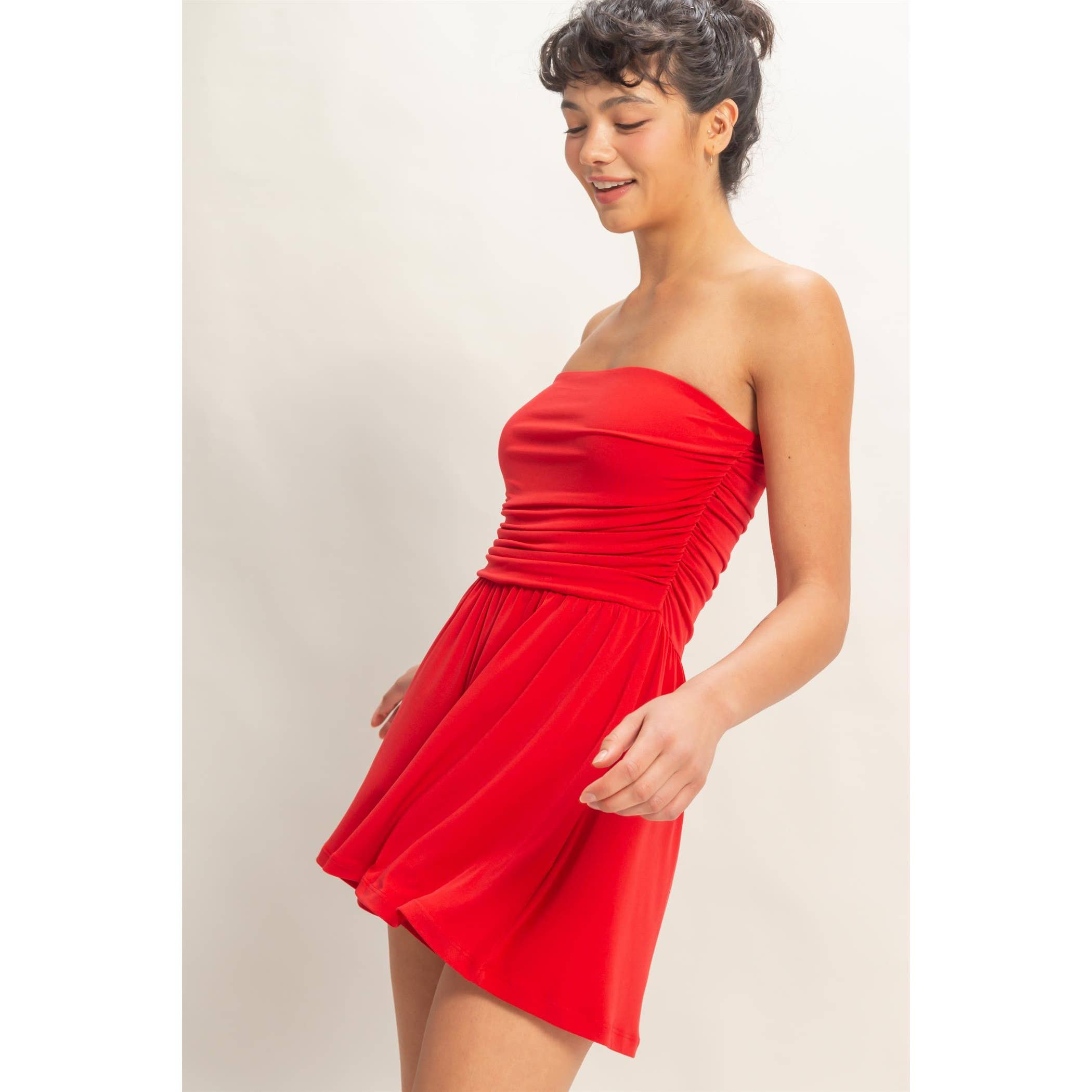 Double Zero - Strapless Shirred Waist Romper