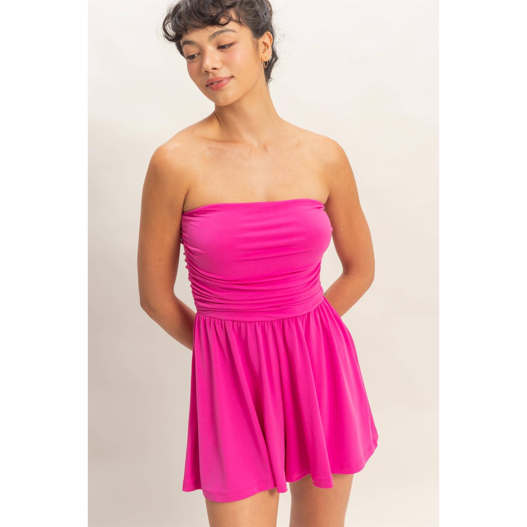 Double Zero - Strapless Shirred Waist Romper