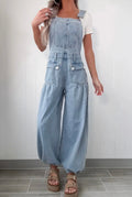 Wide leg denim overall jumpsuit