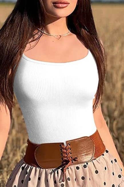 HIDDENBRAND - Basic knit white camisole bodysuit