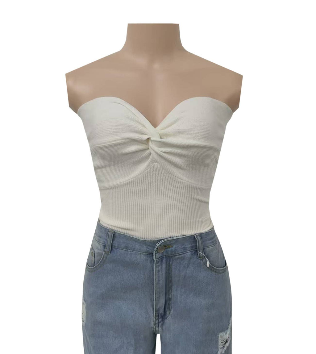 HIDDENBRAND - Plain Color Bandeau Knitted Slim Fit Vest Top