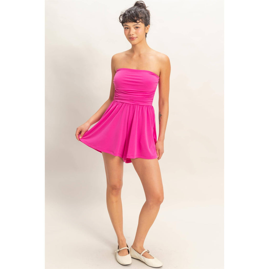 Double Zero - Strapless Shirred Waist Romper