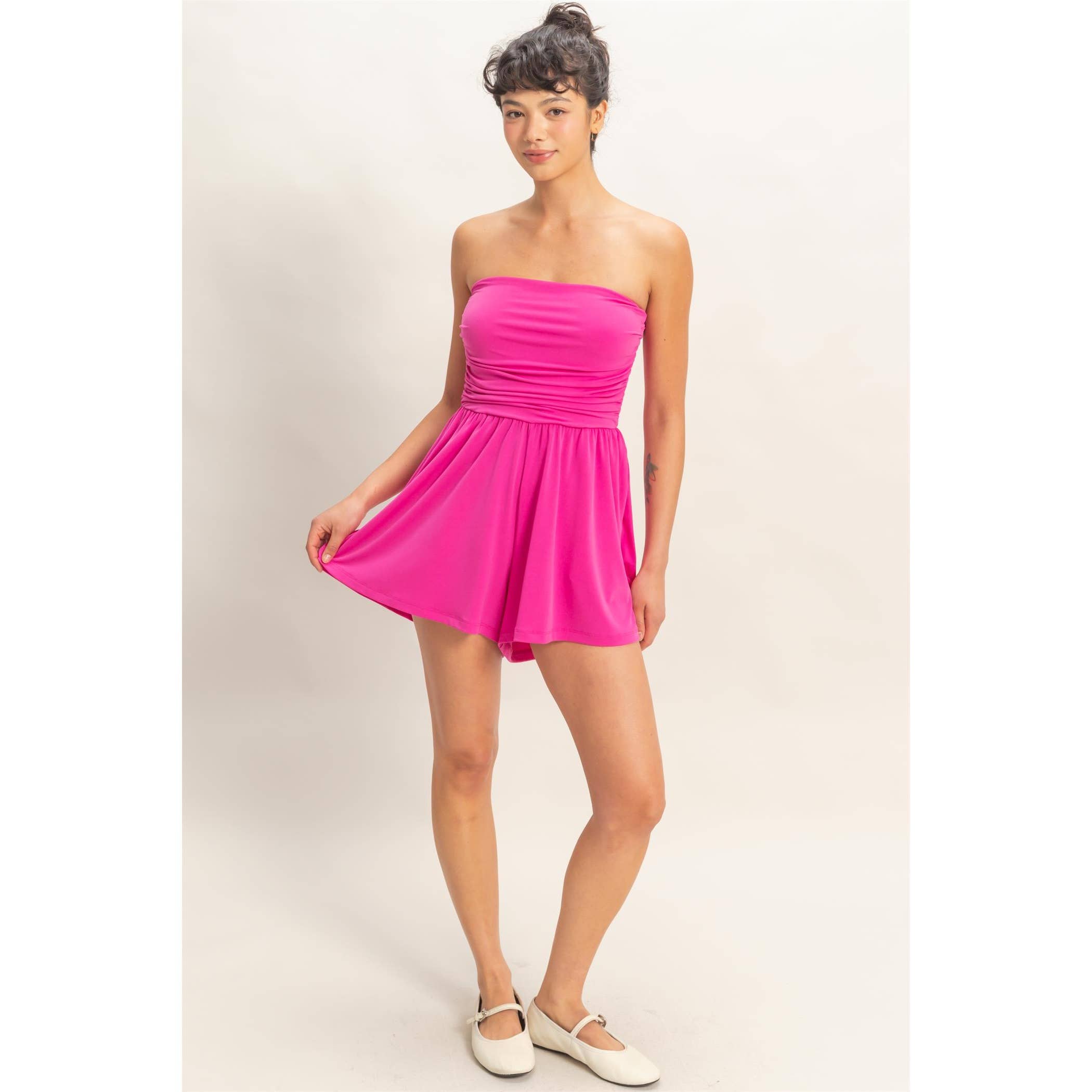 Double Zero - Strapless Shirred Waist Romper
