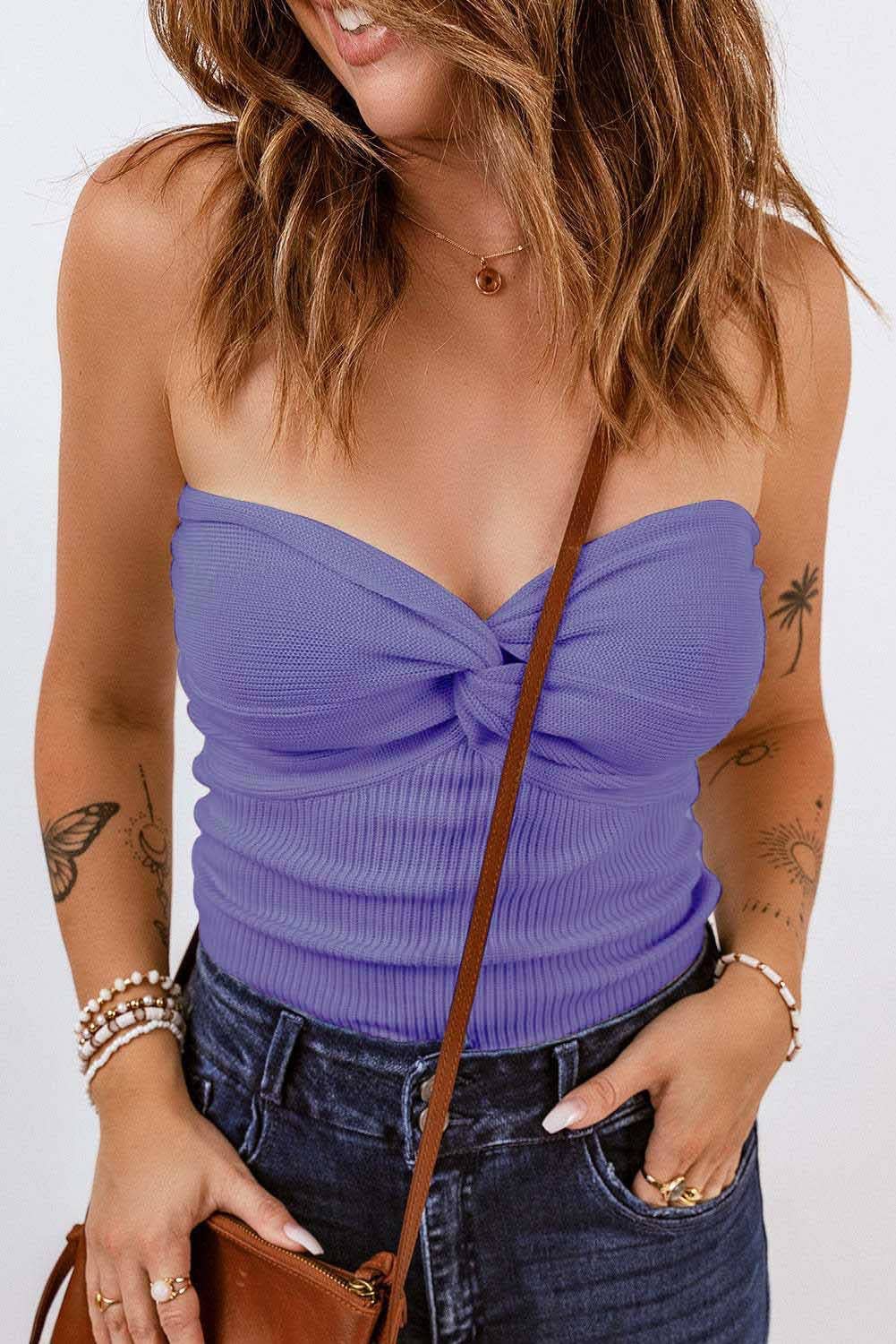 HIDDENBRAND - Plain Color Bandeau Knitted Slim Fit Vest Top