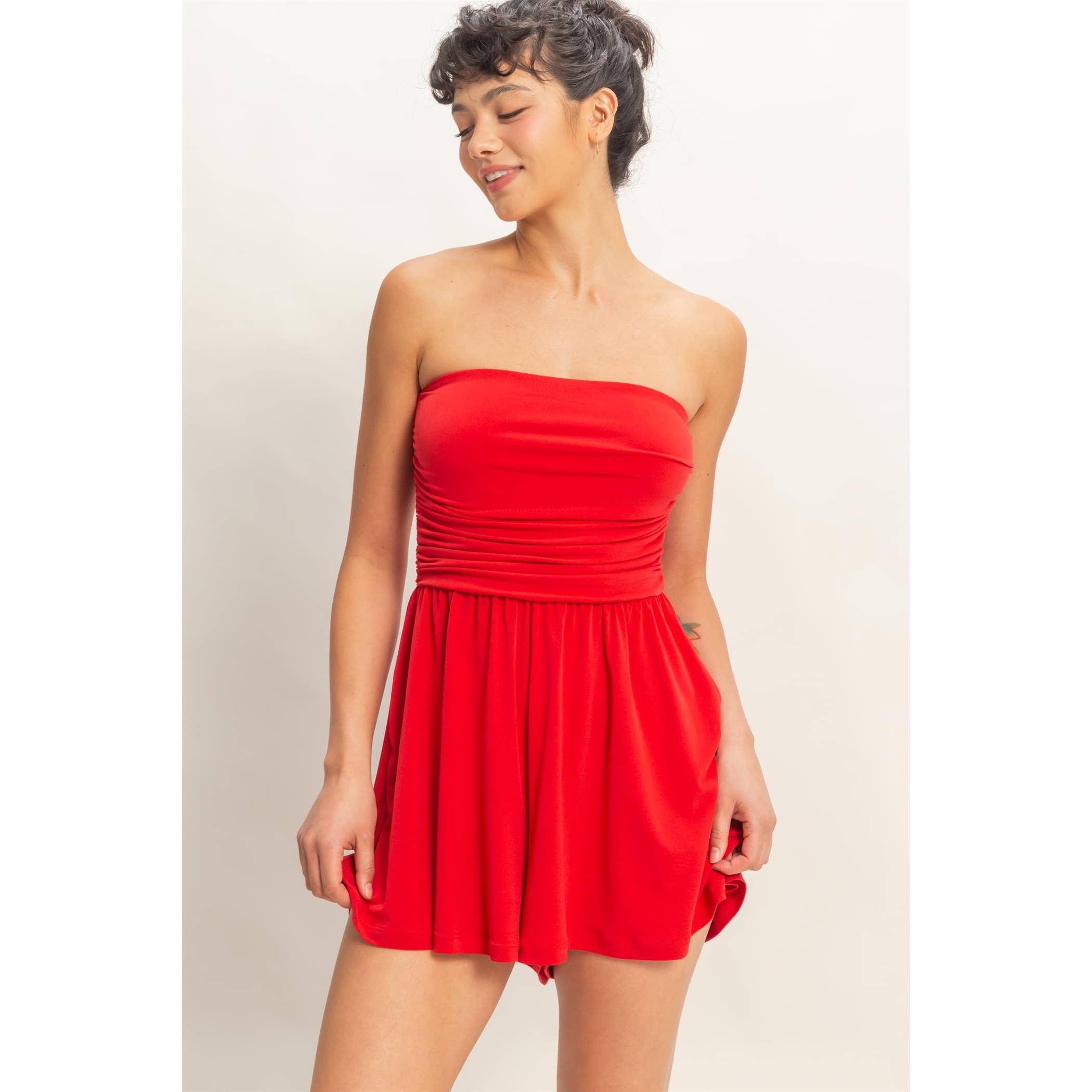 Double Zero - Strapless Shirred Waist Romper