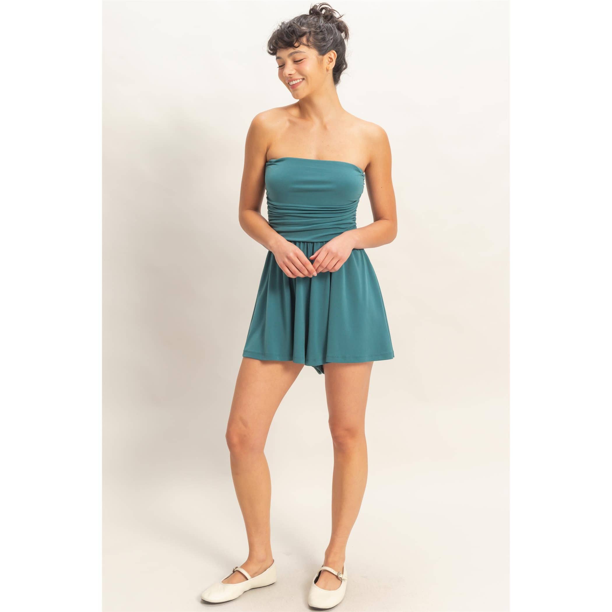 Double Zero - Strapless Shirred Waist Romper
