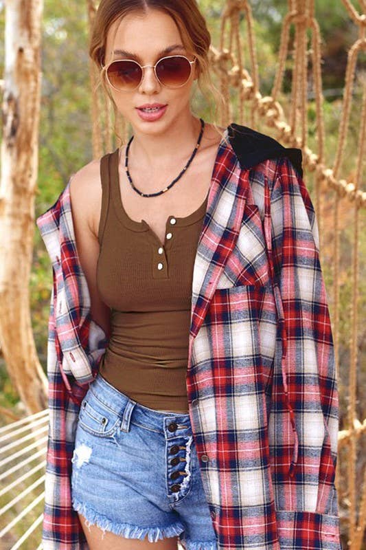 La Miel - HAT7503-Basic Stretchy Ribbed Fabric Button Front Tank Top