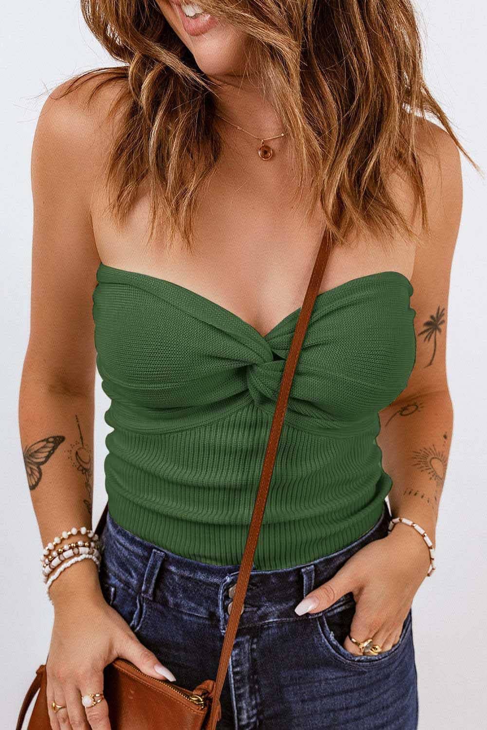 HIDDENBRAND - Plain Color Bandeau Knitted Slim Fit Vest Top